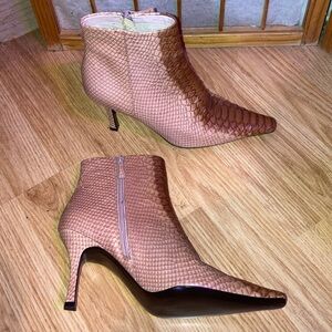 Linea Paolo Leather Snakeskin Stiletto Pointed Toe Booties Tan Brown sz 7 1/2 M